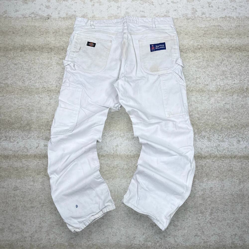 Vintage Y2K Dickies Carpenter Pants 38x32 Baggy Wide Leg Fit Snow White Cotton